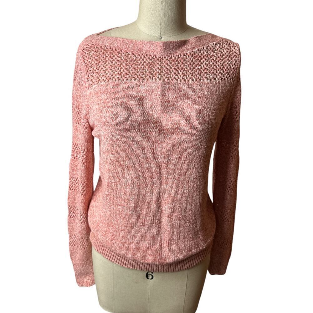 Loft Pink Long Sleeve Open Knit Sweater Women's Size S